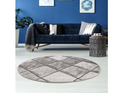 Moderní kulatý koberec NOA - vzor 9313 šedý