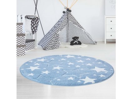 Kulatý dětský koberec BEAUTY modré hvězdy