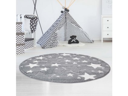 Kulatý dětský koberec BEAUTY šedé hvězdy