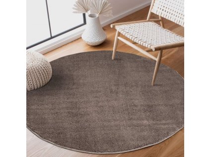 Kulatý koberec s dlouhým vlasem SOFTSHINE hnědý
