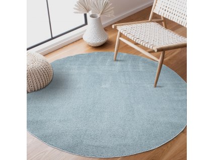 Kulatý koberec s dlouhým vlasem SOFTSHINE modrý