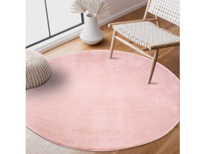 Kulatý koberec s dlouhým vlasem SOFTSHINE růžový