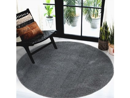Kulatý koberec s dlouhým vlasem SOFTSHINE tmavě šedý