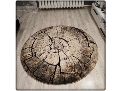 Kulatý vintage koberec Dřevo