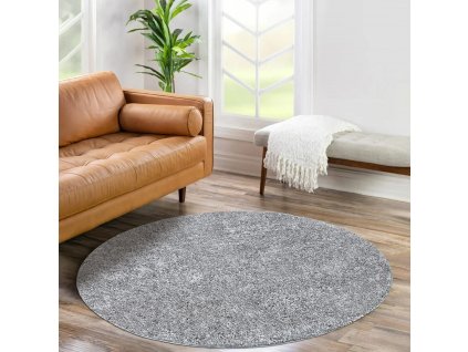 Shaggy kulatý koberec CITY 500 šedý