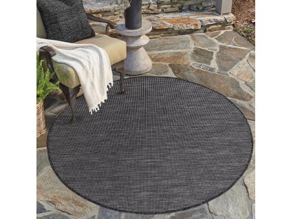Šňůrkový kulatý koberec PALM B2778A černý