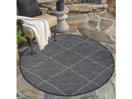 Šňůrkový kulatý koberec PALM B3075A černý