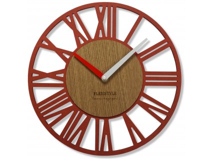 Moderní dřevěné hodiny EKO Loft Piccolo červené+dub