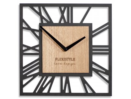 Moderní dřevěné hodiny EKO Loft Piccolo čtvercové černé + dub