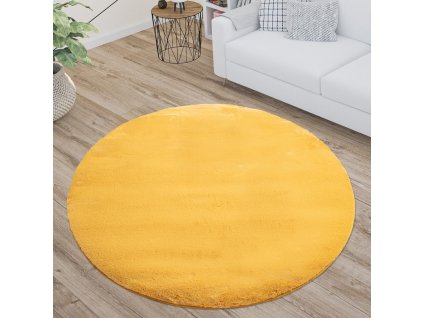 Kulatý kožešinový koberec Tápí žlutý