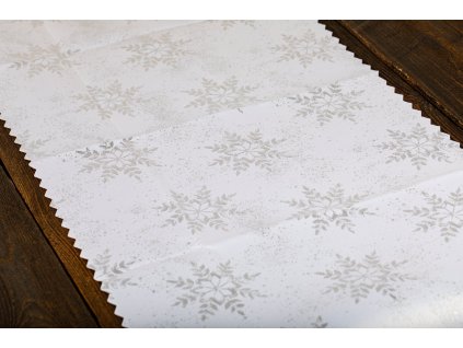 1004631 luxusní vánoční běhoun na stol s vločkami stříbrný sw15
