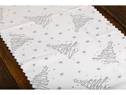 1004634 luxusní vánoční běhoun na stůl se stromky stříbrný sw6
