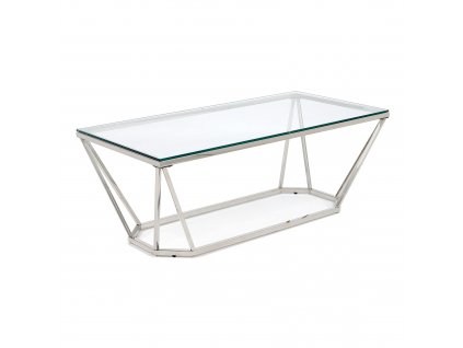 Stříbrný konferenční stolek OKTANA s čirým sklem