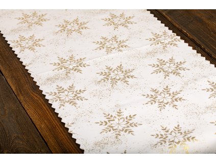 1004637 luxusní vánoční běhoun na stůl s vločky zlaty sw14