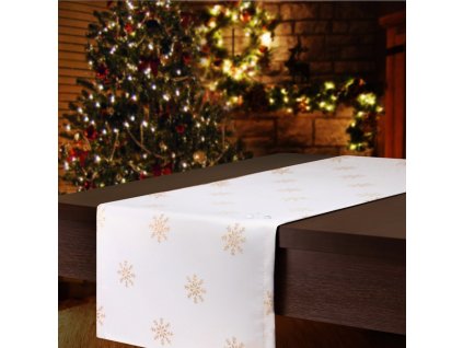 Luxusní Vánoční běhoun s vločkami zlatý