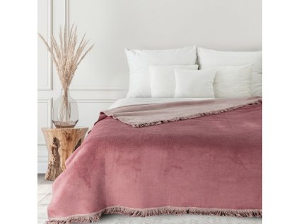 Luxusní oboustranná akrylová deka DUO s třásněmi - růžová