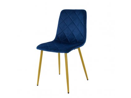 Sametová jídelní židle Karo modrá zlaté nohy