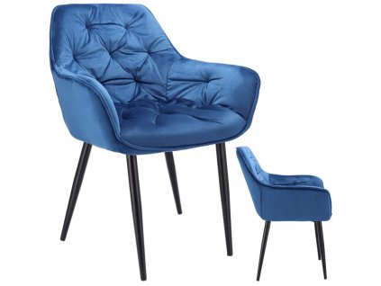 Sametová jídelní židle LARGO - tmavě modrá
