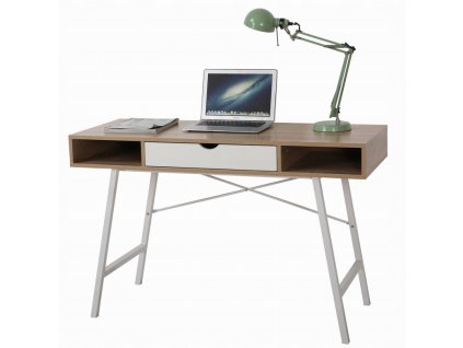 Psací stůl ve skandinávském stylu se šuplíkem a policemi