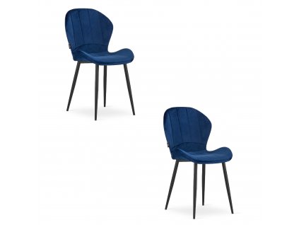 Sada sametových jídelních židlí TERNI - tmavě modré