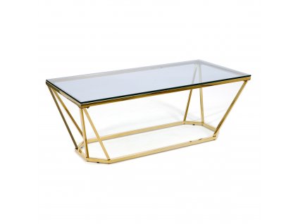Zlatý konferenční stolek OKTANA se světle modrým sklem