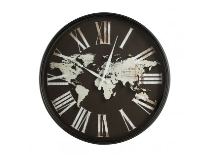 Velké nástěnné hodiny s mapou a římskými číslicemi