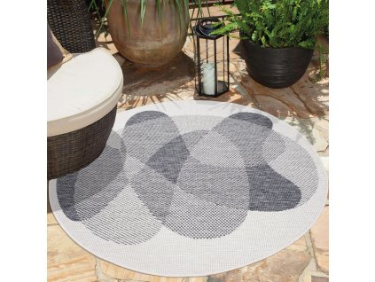 Oboustranný kulatý koberec na terasu DuoRug 5835 - šedý