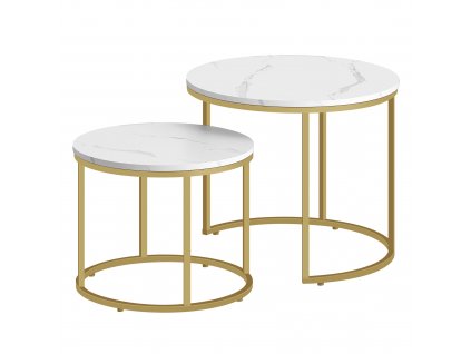 Set 2ks kávových stolků - mramor/zlaté nohy