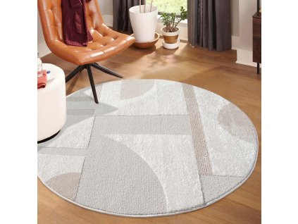 Moderní kulatý koberec LOUNGE 9992 krémový