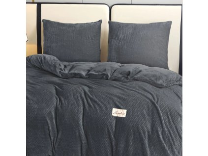 Oboustranné plyšové ložní povlečení PMK v grafitové barvě 1