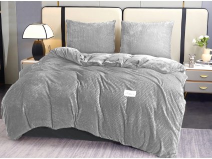 Oboustranné plyšové ložní povlečení PMK 02 v šedé barvě