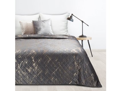 Sametový přehoz na postel LUIZ6 s lesklým mramorovým vzorem - ocelový
