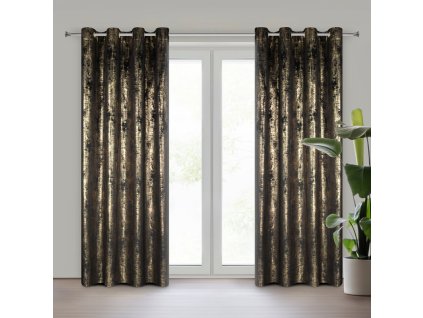 Sametový závěs na kolečkách RENIA s lesklým potiskem - černý