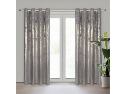 Sametový závěs na kolečkách RENIA s lesklým potiskem - ocelový