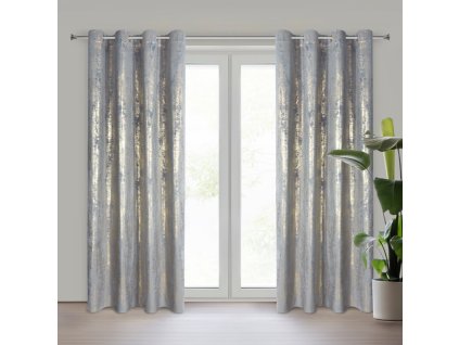 Sametový závěs na kolečkách RENIA s lesklým potiskem - stříbrný