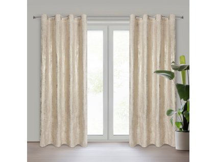 Sametový závěs na kolečkách RENIA s lesklým potiskem - světle béžový