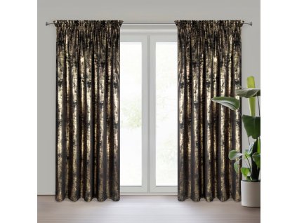 Sametový závěs RENIA s lesklým potiskem - černý