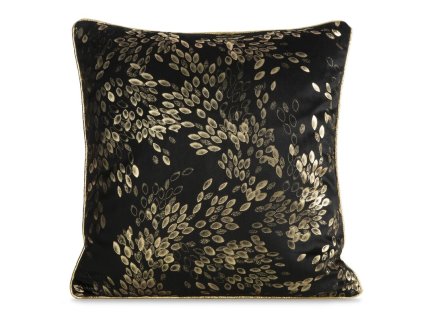 Sametové povlečení na polštář FELIS s potiskem listů - černá
