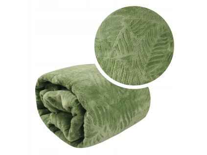 Olivově zelená deka s reliéfním rostlinným vzorem