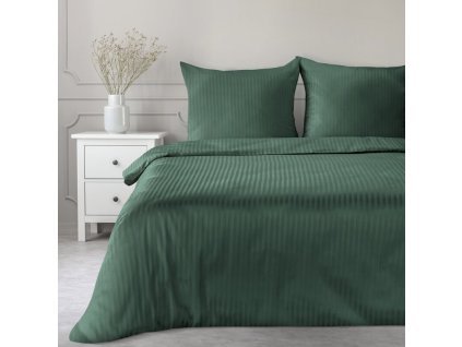 Saténové ložní povlečení VERA s jemnými proužky v zelené barvě