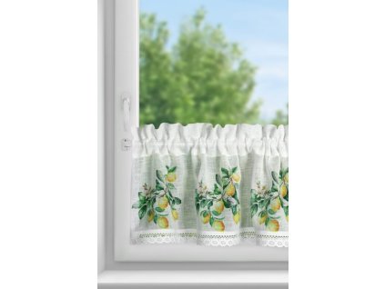 Kuchyňská záclonka CLOE zdobená citrónovým potiskem a krajkou 150 x 30 cm
