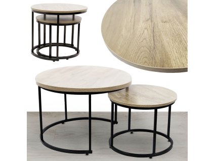 Set kulatých kávových stolků 70 50cm 2ks Dub sonoma
