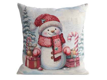363167 vianocna gobelinova obliecka na vankus snehuliak s darcekmi