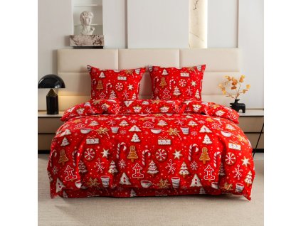 Vánoční ložní povlečení PGJ 22 v červené barvě s perníčky
