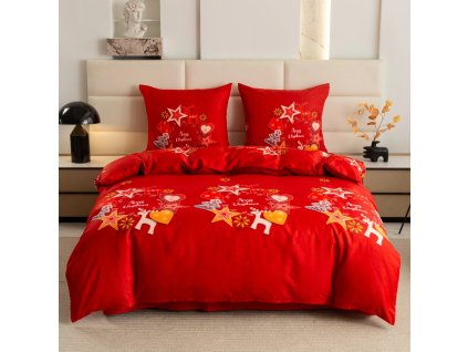 Vánoční ložní povlečení PGJ 31 v červené barvě s vánočními ozdobami