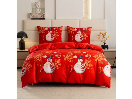 Vánoční ložní povlečení PGJ 25 v červené barvě se sněhulákem