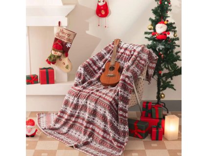 Vánoční deka s bílým a červeným vzorem na šedém podkladu KFJ 01