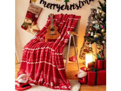 Vánoční deka s bílým vzorem na červeném podkladu KFJ 05