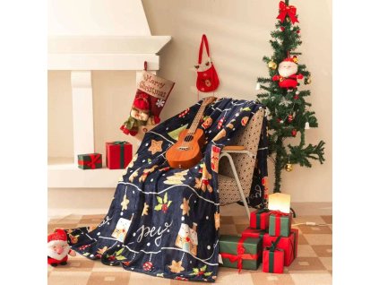 Vánoční deka s perníčky v modré barvě KFJ 10