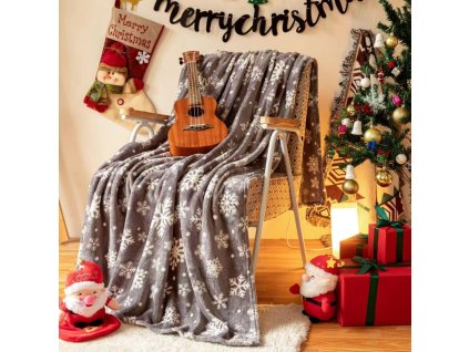 Vánoční deka se sněhovými vločkami na šedém podkladu KFJ 07